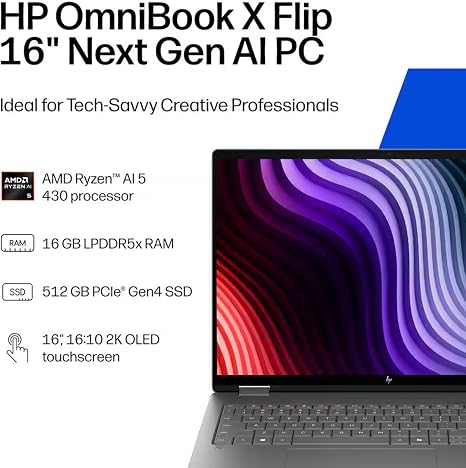 HP OMNIBOOK FLIP RYZEN AI5 430W 16GB RAM 512GB SSD TOUCH 16"