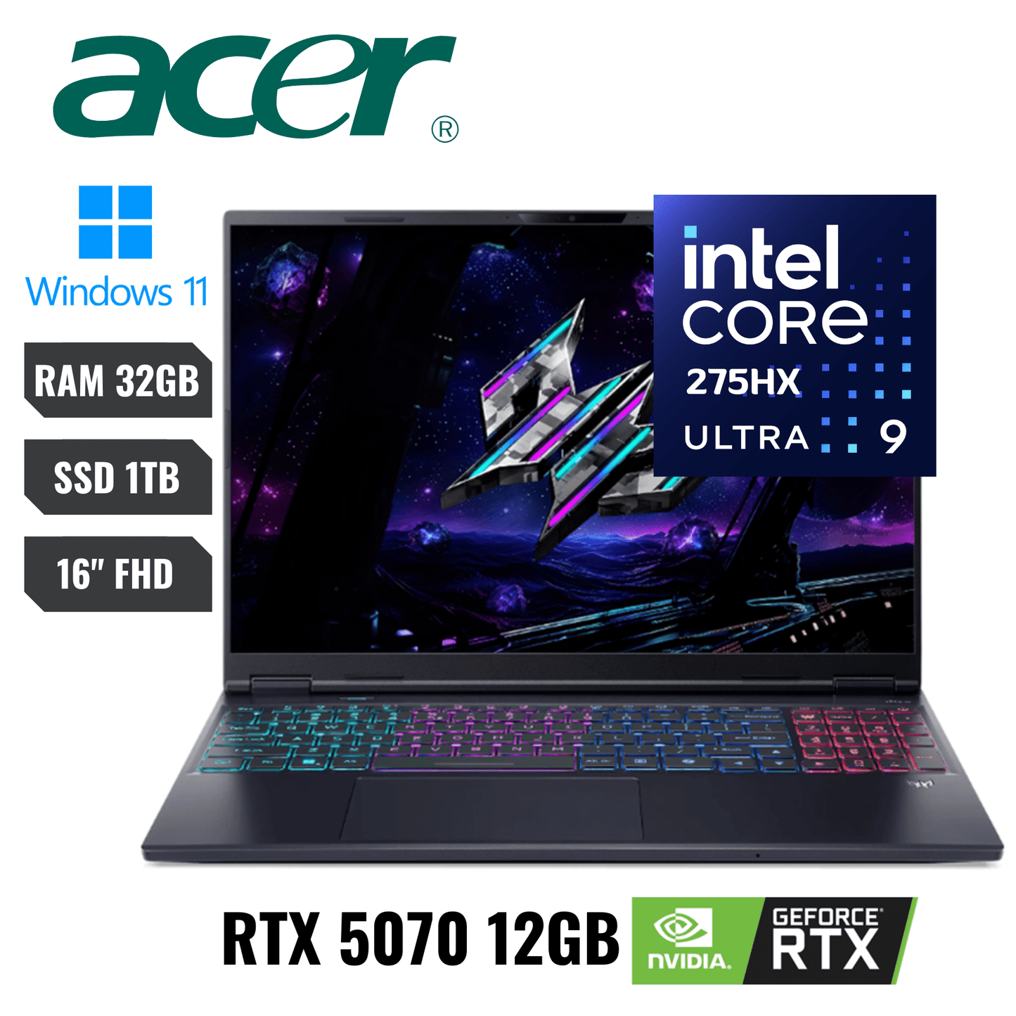 Acer Predator Helios Neo 16S, ULTRA 9 275HX, NVIDIA 5070TI 12GB, 16'' OLED 32GB, 1TB.