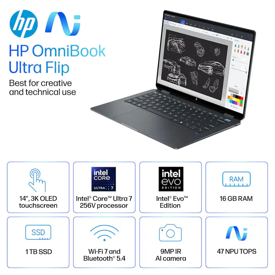 HP OMNIBOOK FLIP ULTRA 7 256V 16GB DE RAM 1TB SSD 14"