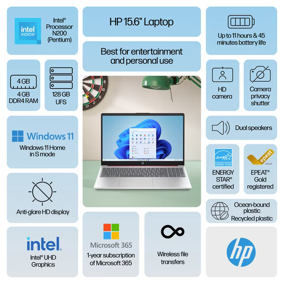 HP 15 INTEL 200 4GB RAM 128GB SSD 15,6"