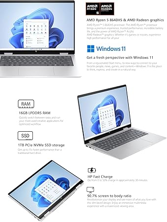 HP ENVY RYZEN 5-8000HS 16GB RAM 512GB SSD  X360 14 