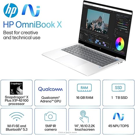 HP OMNIBOOK SNAPDRAGON XPLUS - 16GB RAM 512Gb SSD 14"