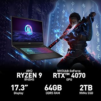 MSI KATANA A17 RYZEN 9 - 8000HS 64GB RAM 2TB SSD RTX 4070 - 17